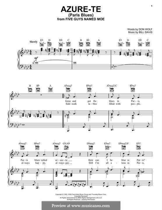 Azure-Te (Paris Blues): Para vocais e piano (ou Guitarra) by Billy Davis