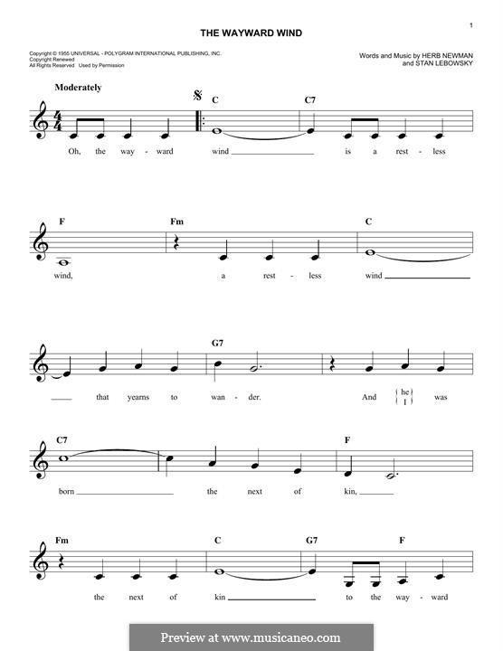 The Wayward Wind (Patsy Cline): melodia by Herb Newman, Stan Lebowsky