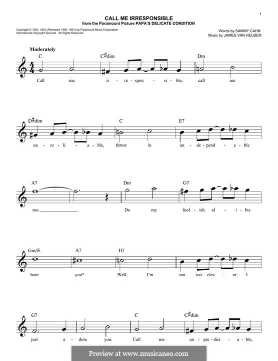 Call Me Irresponsible (Frank Sinatra): melodia by Jimmy Van Heusen