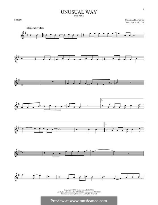 Unusual Way (In a Very Unusual Way): para violino by Maury Yeston