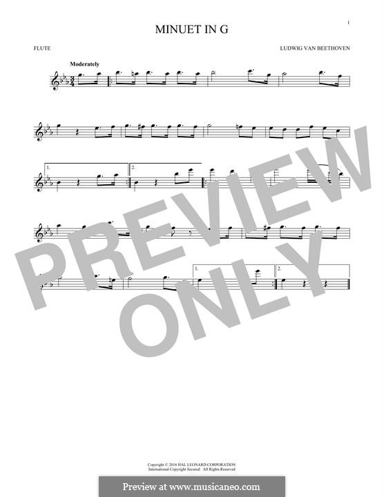 No.4 Minuet in G Major, BWV Anh.114: para flauta by Johann Sebastian Bach