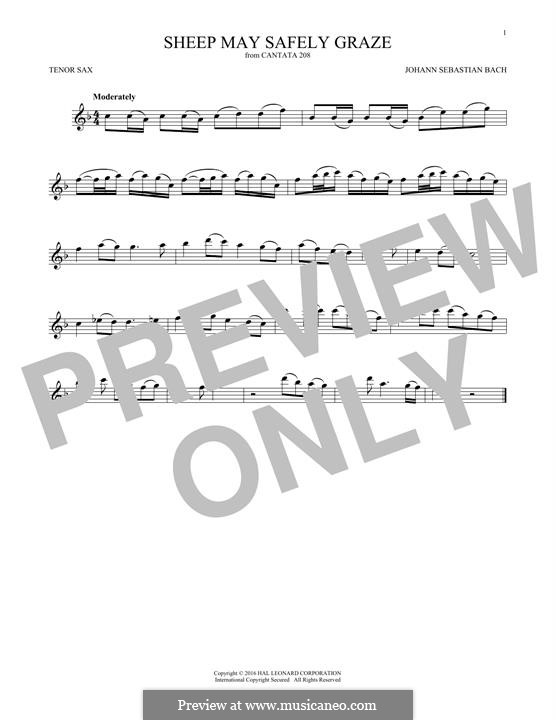 Sheep May Safely Graze (Printable Scores): para saxofone tenor by Johann Sebastian Bach