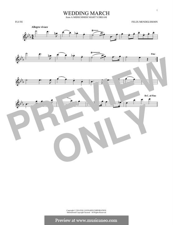 Wedding March (Printable Scores): Theme, for flute by Felix Mendelssohn-Bartholdy
