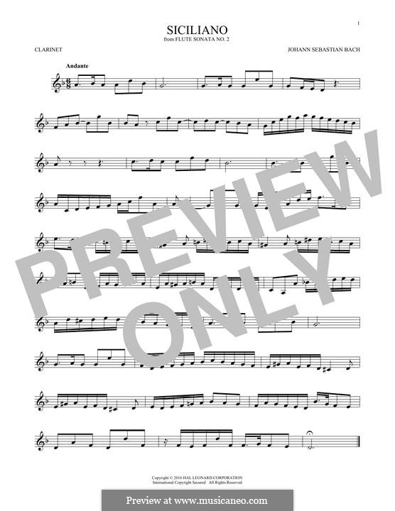 Sonata for Flute and Harpsichord No.2 in E Flat Major, BWV 1031: Siciliano. Arrangement for clarinet by Johann Sebastian Bach