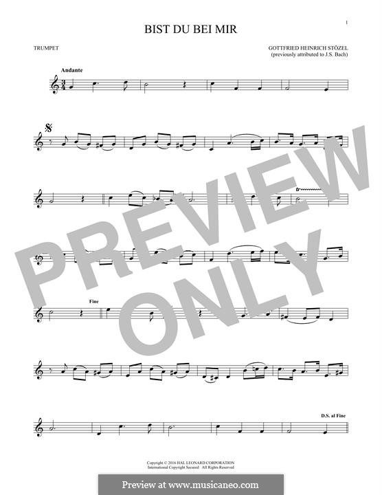 No.25 Bist du bei mir (You Are with Me), Printable scores, BWV 508: para trompeta by Johann Sebastian Bach