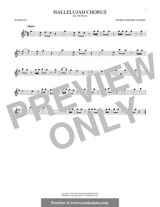 No.44 Hallelujah (Printable Scores): para saxofone tenor by Georg Friedrich Händel