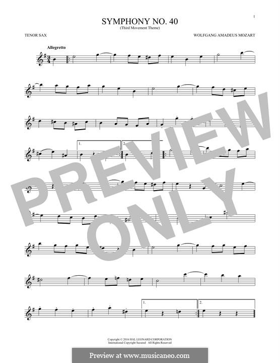 Movement III: Theme, for tenor saxophone by Wolfgang Amadeus Mozart