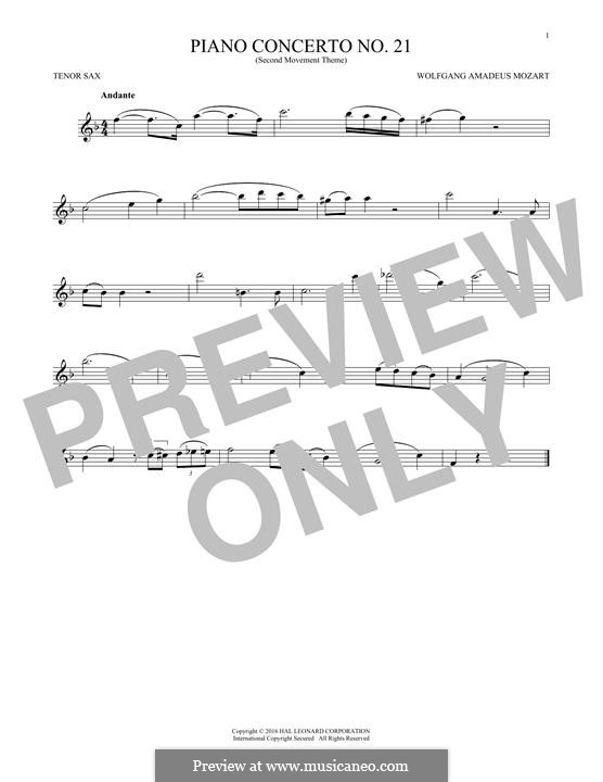 Concerto for Piano and Orchestra No.21 in C Major, K.467: Movement II (Excerpt). Version for tenor saxophone by Wolfgang Amadeus Mozart