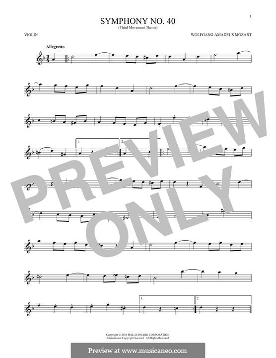 Movement III: Theme, for violin by Wolfgang Amadeus Mozart