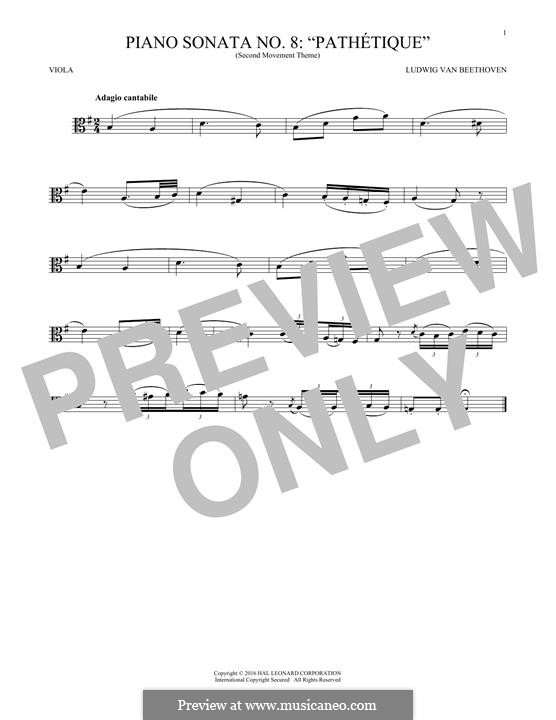 Movement II (Printable scores): Theme. Version for viola by Ludwig van Beethoven