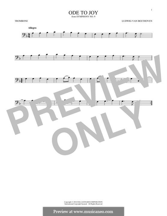 Ode to Joy (Printable scores): Version for trombone by Ludwig van Beethoven