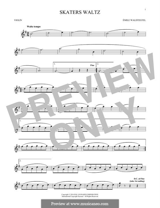 The Skaters Waltz: para violino by Émile Waldteufel