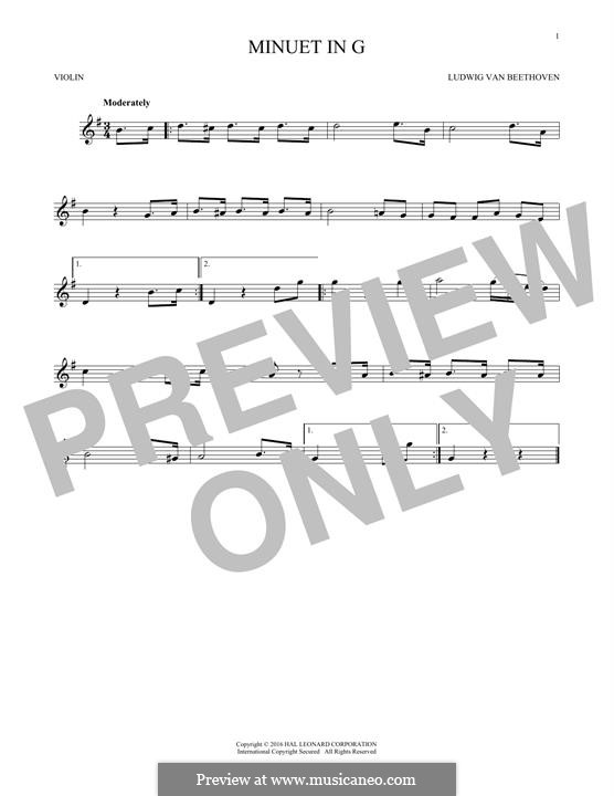 No.4 Minuet in G Major, BWV Anh.114: para violino by Johann Sebastian Bach