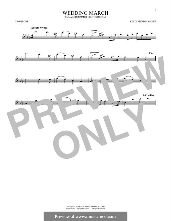 Wedding March (Printable Scores): Theme, for trombone by Felix Mendelssohn-Bartholdy