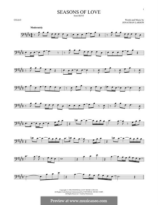 Seasons of Love (from Rent): para violoncelo by Jonathan Larson