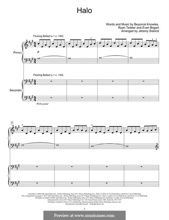 Halo: para piano de quadro mãos by Beyoncé, Evan Kidd Bogart, Ryan B Tedder