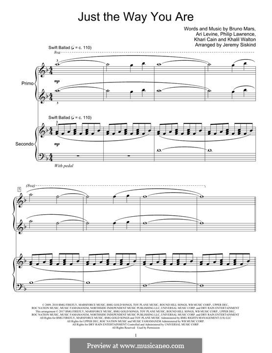 Piano version: For four hands by Ari Levine, Khalil Walton, Khari Cain, Bruno Mars, Philip Lawrence