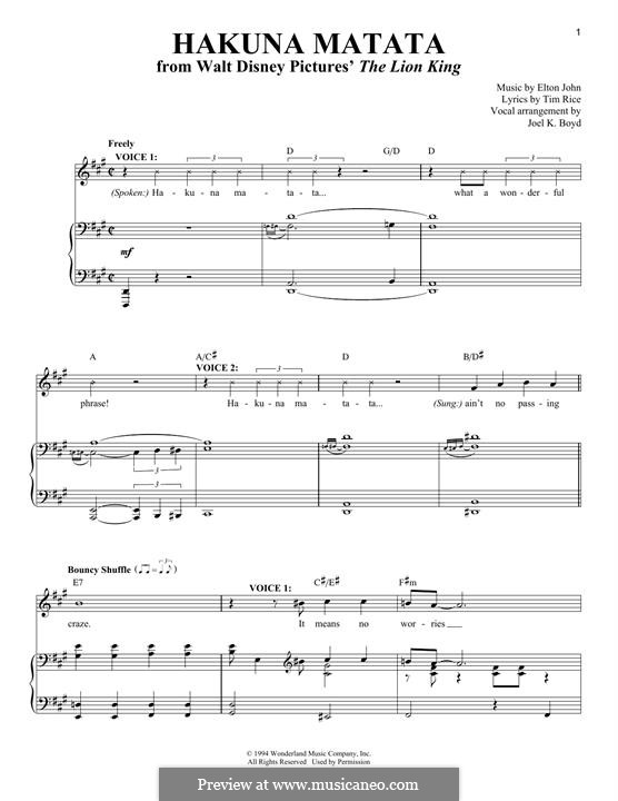 Hakuna Matata (from The Lion King): Para vocais e piano by Elton John