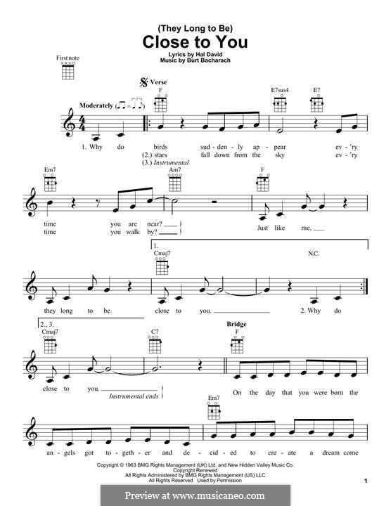 Close to You (They Long to be): para ukulele by Burt Bacharach