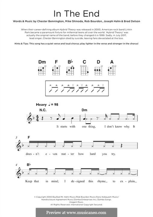 In the End (Linkin Park): para ukulele by Brad Delson, Charles Bennington, Joseph Hahn, Mike Shinoda, Rob Bourdon