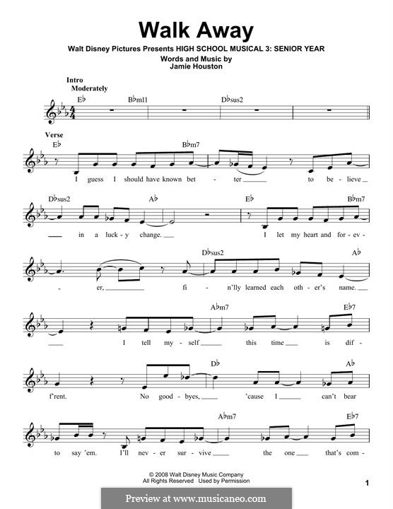 Walk Away (High School Musical 3): melodia by Jamie Houston