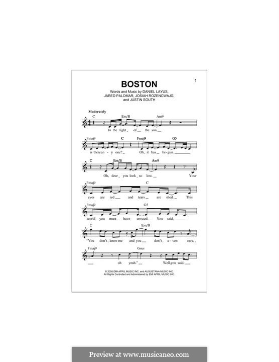 Boston (Augustana): melodia by Daniel Layus, Jared Palomar, Josiah Rozencwajg, Justin South