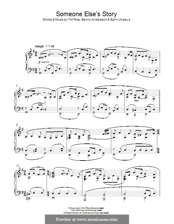Someone Else's Story (from Chess): Para Piano by Benny Andersson, Björn Ulvaeus