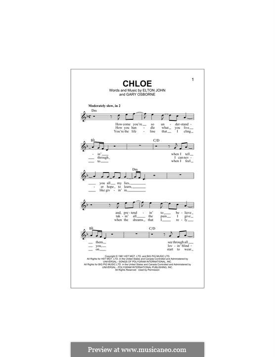 Chloe: melodia by Elton John, Gary Osborne