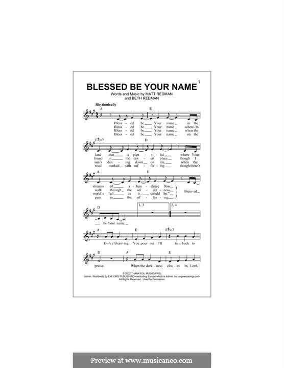 Blessed Be Your Name: melodia by Matt Redman, Beth Redman