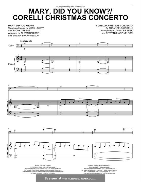 Mary, Did You Know? / Corelli Christmas Concerto (The Piano Guys): Para Piano by Arcangelo Corelli, Bud Green