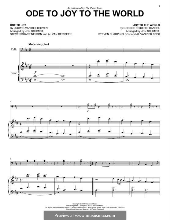 Ode To Joy to the World (The Piano Guys): para Violoncelo e piano by Georg Friedrich Händel, Ludwig van Beethoven