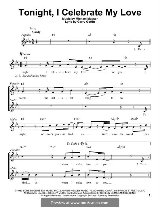 Tonight, I Celebrate My Love (Peabo Bryson and Roberta Flack): melodia by Gerry Goffin, Michael Masser