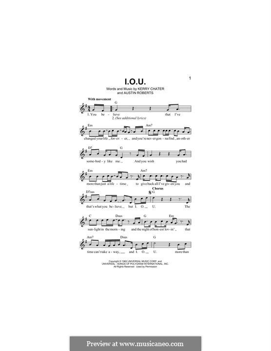 I.O.U. (Lee Greenwood): melodia by Austin Roberts, Kerry Chater
