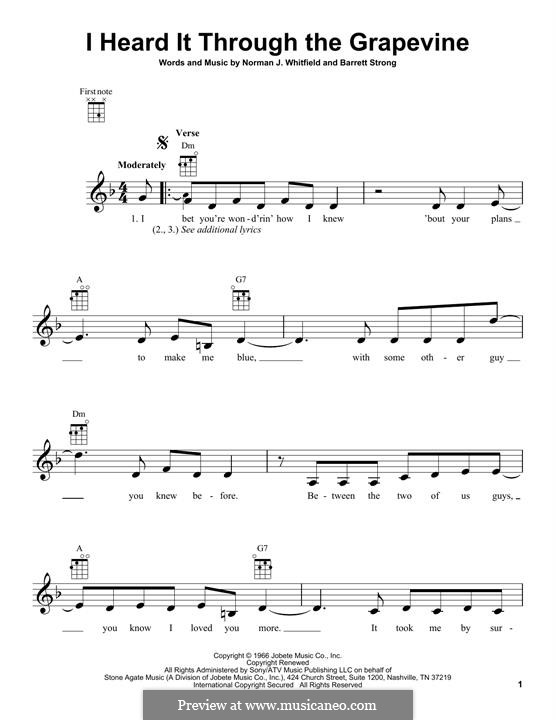 I Heard it Through the Grapevine: para ukulele by Barrett Strong, Norman J. Whitfield