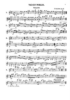 Valses nobles for Piano, D.969 Op.77: Arrangement for piano trio – violin part by Franz Schubert