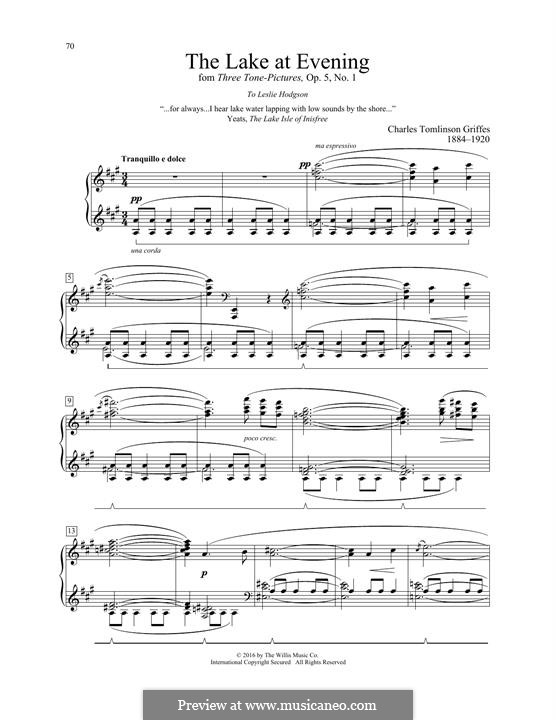 Three Tone-Pictures for Piano, Op.5: No.1 The lake at evening by Charles Tomlinson Griffes