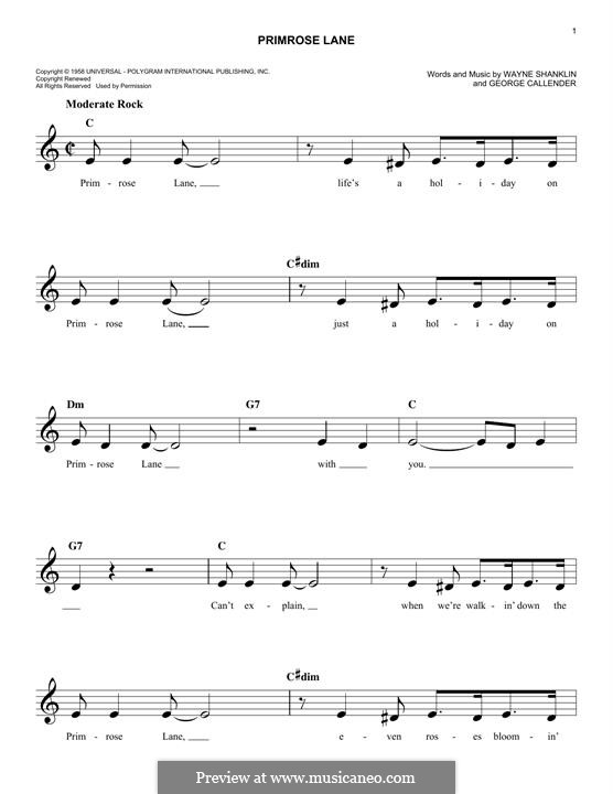 Primrose Lane (Jerry Wallace): melodia by George Callender, Wayne Shanklin