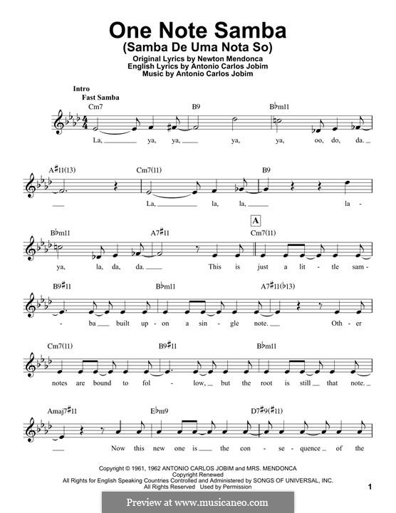 One Note Samba (Samba De Uma Nota): melodia by Antonio Carlos Jobim