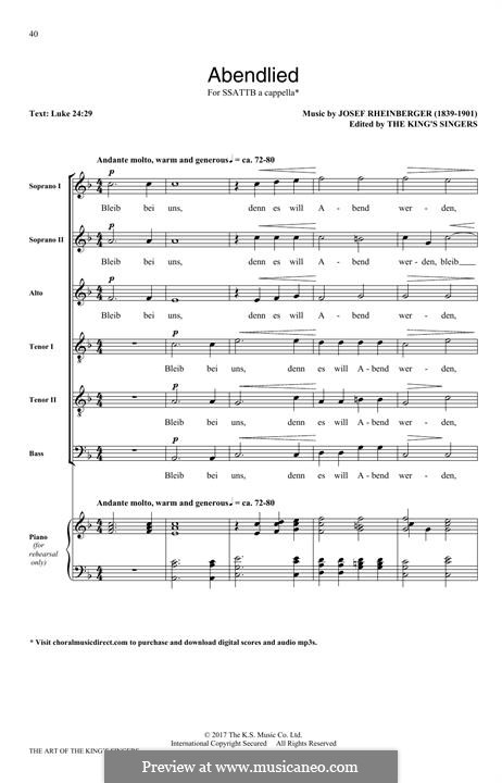 Abendlied, Op.69 No.3: para coro misto by Josef Gabriel Rheinberger