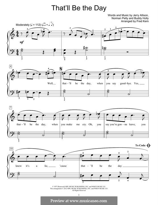 That'll Be the Day: Para Piano by Buddy Holly, Jerry Allison, Norman Petty
