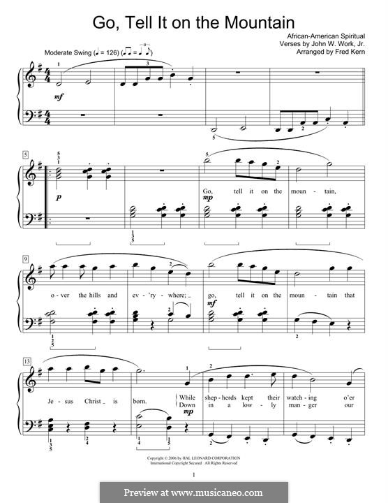 Go, Tell it on the Mountain (Printable Scores): Facil para o piano by folklore