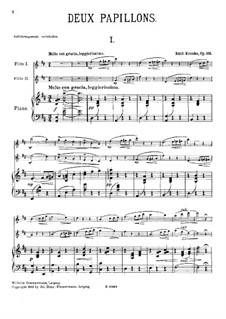 Deux papillons for Two Flutes and Piano, Op.165: Partitura completa by Emil Kronke