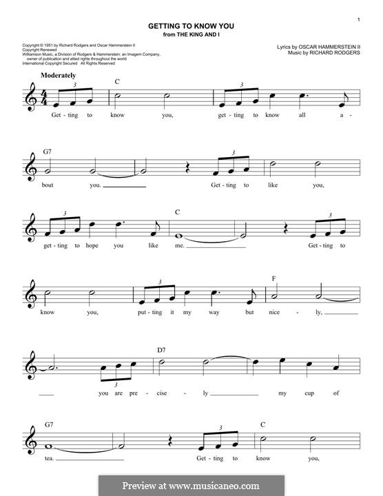 Getting to Know You (from The King and I): melodia by Richard Rodgers