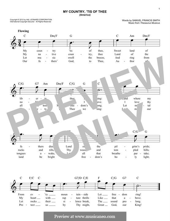 My Country, 'Tis Of Thee (America): melodia by folklore
