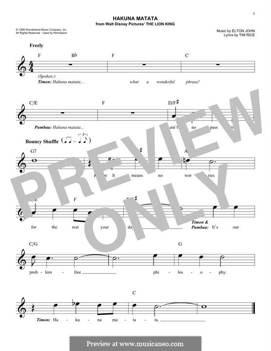 Hakuna Matata (from The Lion King): melodia by Elton John