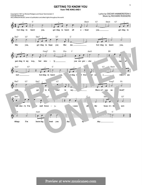 Getting to Know You (from The King and I): melodia by Richard Rodgers