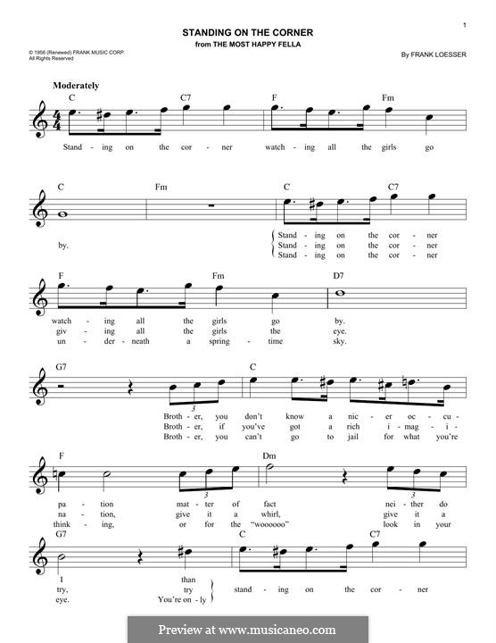 Standing on the Corner (The Four Lads): melodia by Frank Loesser