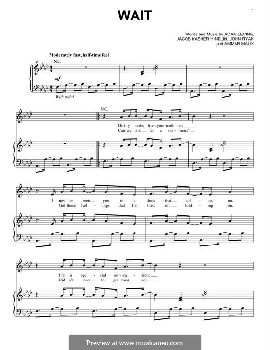 Wait (Maroon 5): Para vocais e piano (ou Guitarra) by Adam Levine, Ammar Malik, Jacob Kasher Hindlin, John Henry Ryan