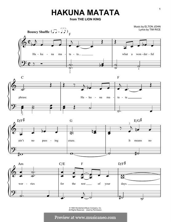 Hakuna Matata (from The Lion King): Para Piano by Elton John
