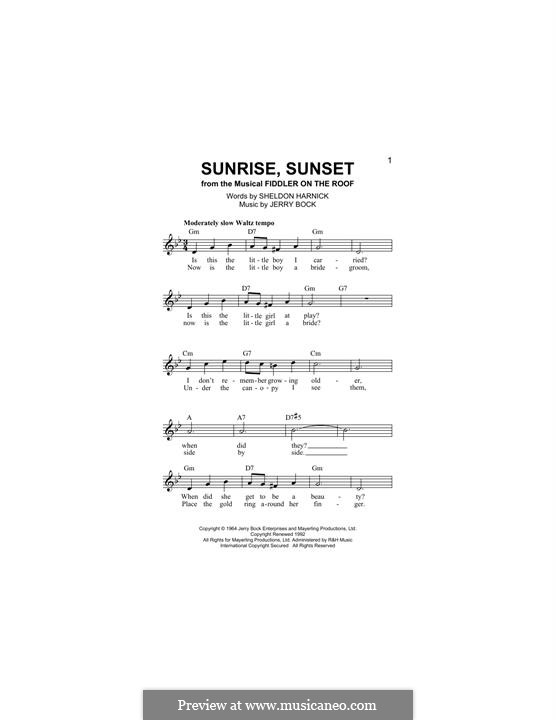 Sunrise, Sunset (from Fiddler on the Roof): melodia by Jerry Bock